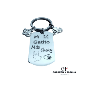 Llavero mascota de acero "mi gatito más guay" personalizado