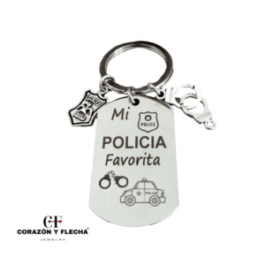 Llavero mujer de acero "Policía" personalizado