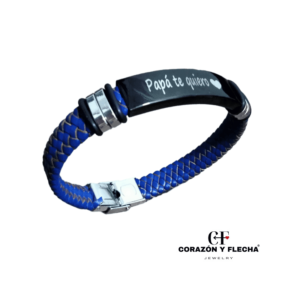 Pulsera hombre de acero negro y cuero trenzado personalizada