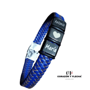 Pulsera hombre acero negro varias chapitas y cuero trenzado personalizada