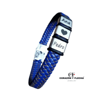 Pulsera hombre acero plateado varias chapitas y cuero trenzado personalizada