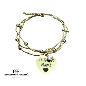 Pulsera mujer de acero con corazón dorada personalizada