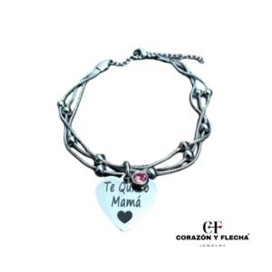 Pulsera mujer de acero corazón plateada personalizada