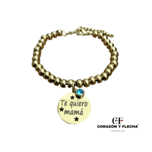 Pulsera mujer de acero dorada con chapa redonda personalizada
