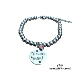 Pulsera mujer de acero plateada con chapa redonda personalizada