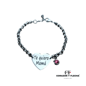 Pulsera mujer de acero plateada con chapa corazón personalizada