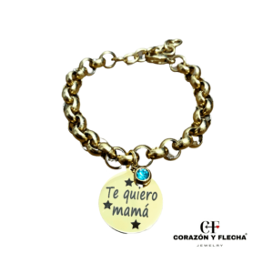 Pulsera mujer de acero dorado con chapa redonda personalizada