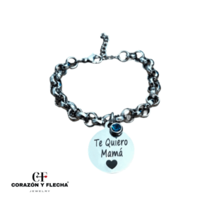 Pulsera mujer de acero plateada con chapa redonda personalizada