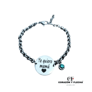 Pulsera mujer de acero plateado con chapa redonda personalizada