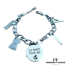 Pulsera profesora de acero plateada personalizada