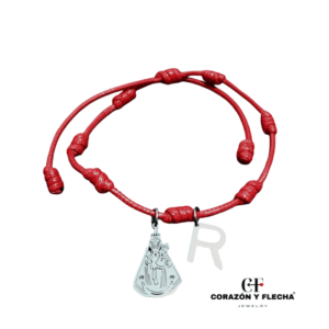 Pulsera 7 nudos Virgen de la fuensanta Plateada + inicial