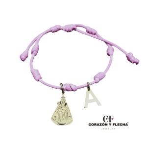 Pulsera 7 nudos Virgen de la fuensanta Dorada + inicial