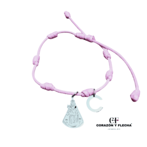 Pulsera 7 nudos Virgen de la fuensanta Plateada + inicial