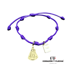 Pulsera 7 nudos Virgen de la fuensanta Dorada + inicial