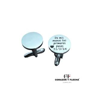 Gemelos de acero redondo plateado personalizado