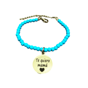 Pulsera turquesa chapa redonda de acero dorado personalizada