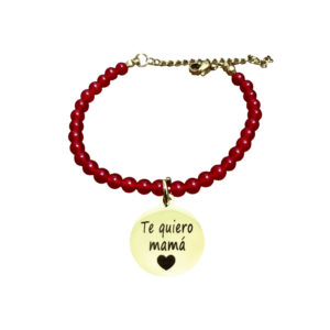 Pulsera cornalina roja chapa redonda de acero dorado personalizada