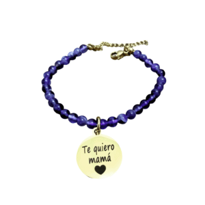 Pulsera amatista chapa redonda acero dorada personalizada