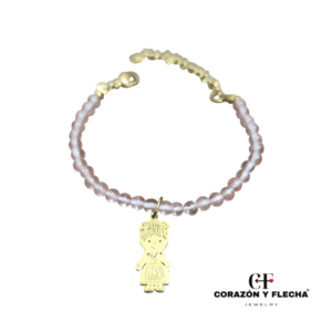 Pulsera cuarzo rosa con Huertana en acero dorado
